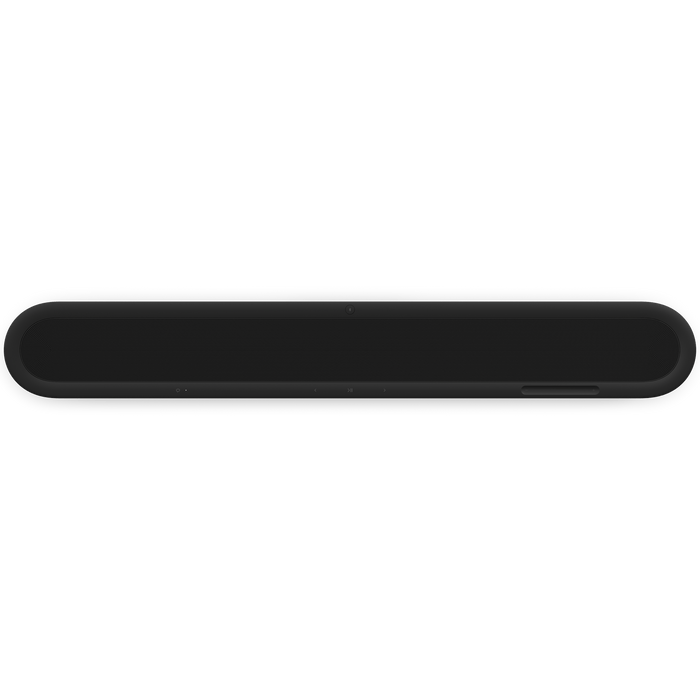 A black Sonos Beam Ultra soundbar placed on a media console below a TV