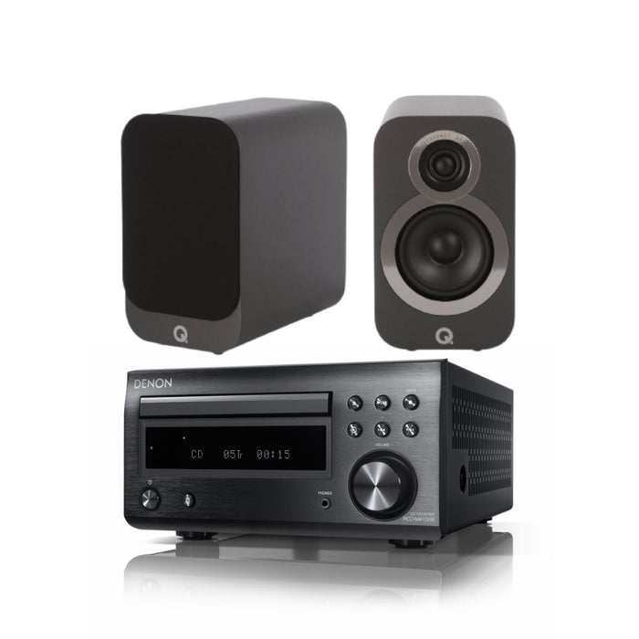 Q Acoustics 3010i Bookshelf Speaker (Pair) + Denon D-M41 Stereo System Bundle